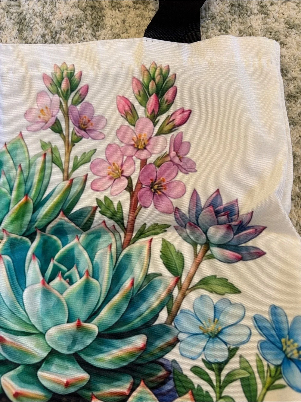 Pastel Potted Succulents Cactus Poly Tote Bag NWT 14x15.25”